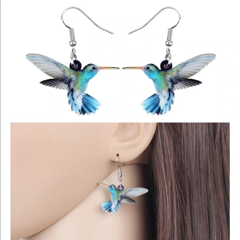 Hand Hummingbird Colorful Acrylic Drop Earrings